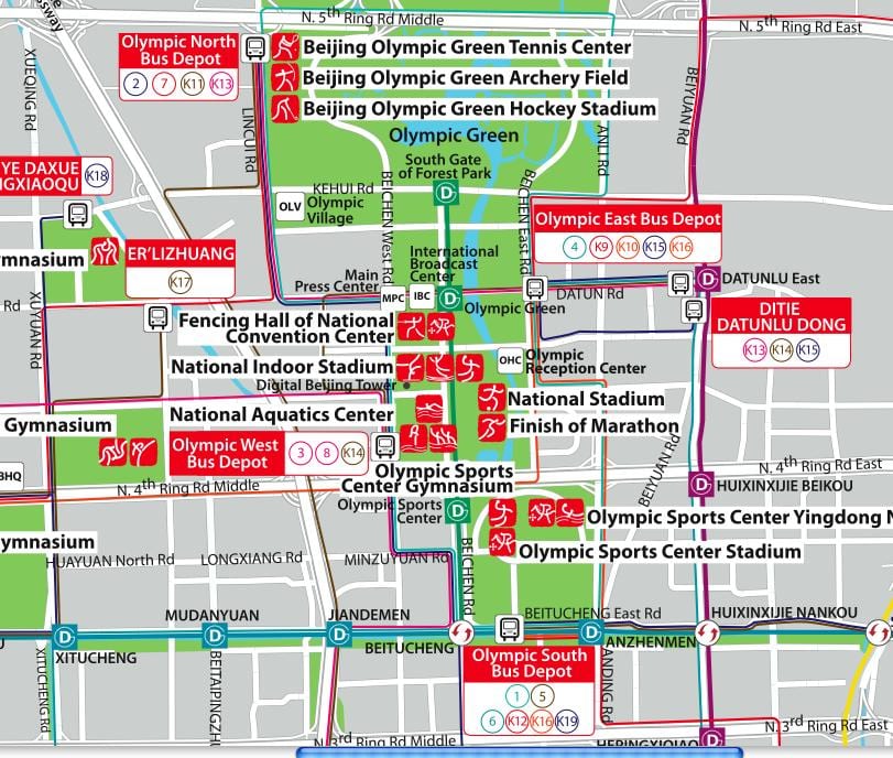 карта Алімпійскага парку Пекіна