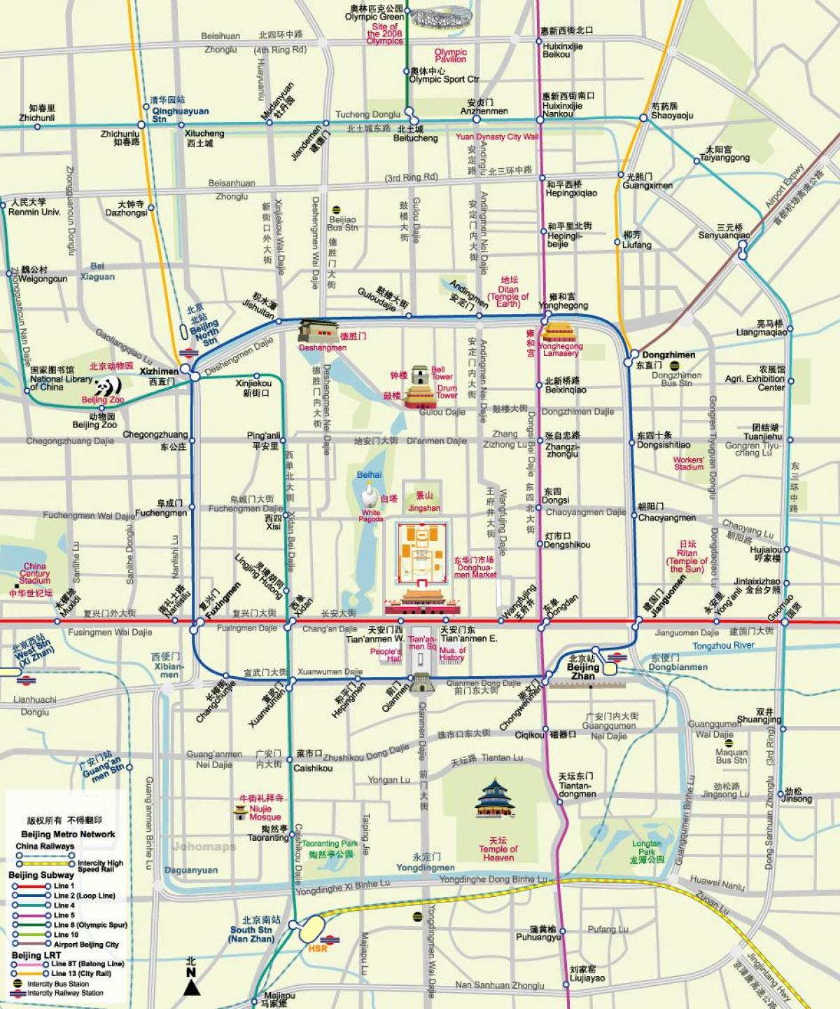 карта Пекіна карта метро з славутасцямі